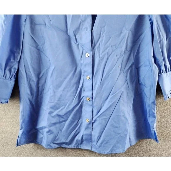Tommy Hilfiger Puff-Sleeve Blouse Women's M Blue Ruffle Collar Button Closures - Picture 6 of 15